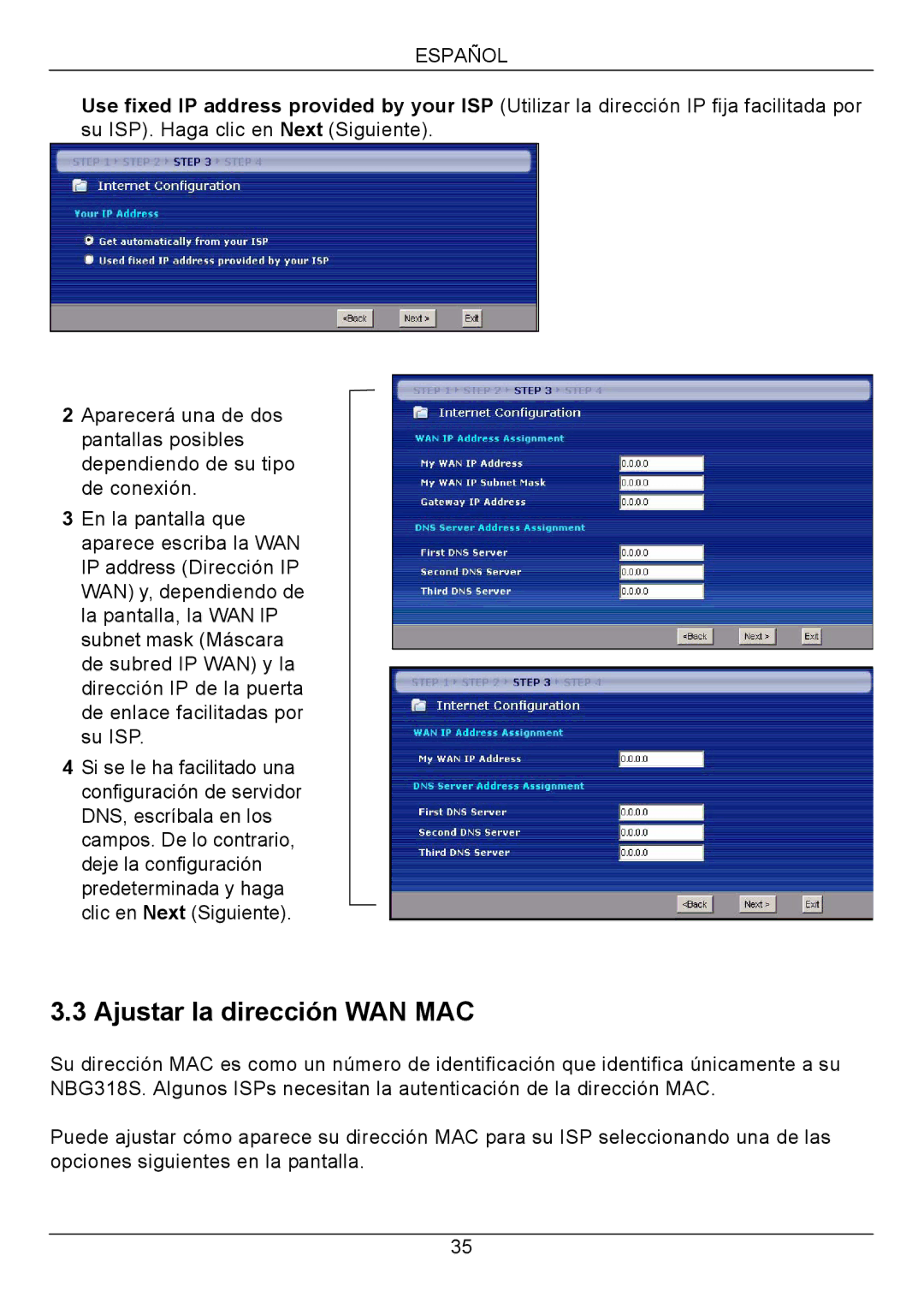 ZyXEL Communications NBG318S Series quick start Ajustar la dirección WAN MAC 