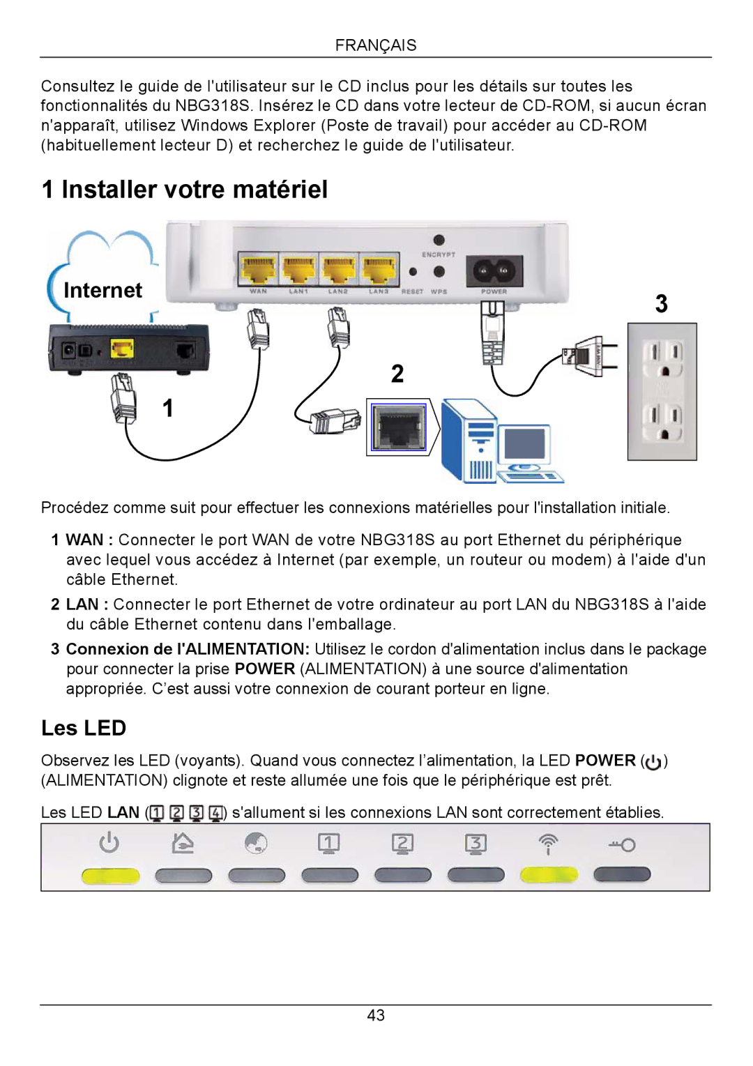 ZyXEL Communications NBG318S Series quick start Installer votre matériel, Les LED 