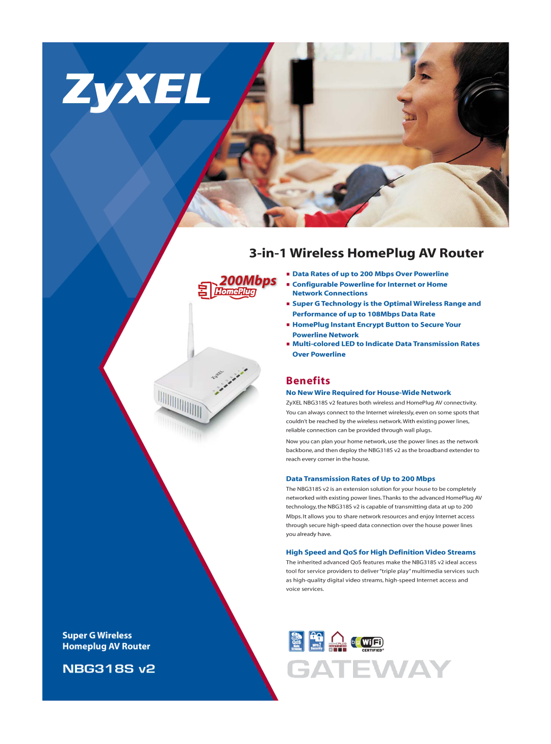 ZyXEL Communications NBG318S v2 manual Benefits, No New Wire Required for House-Wide Network 