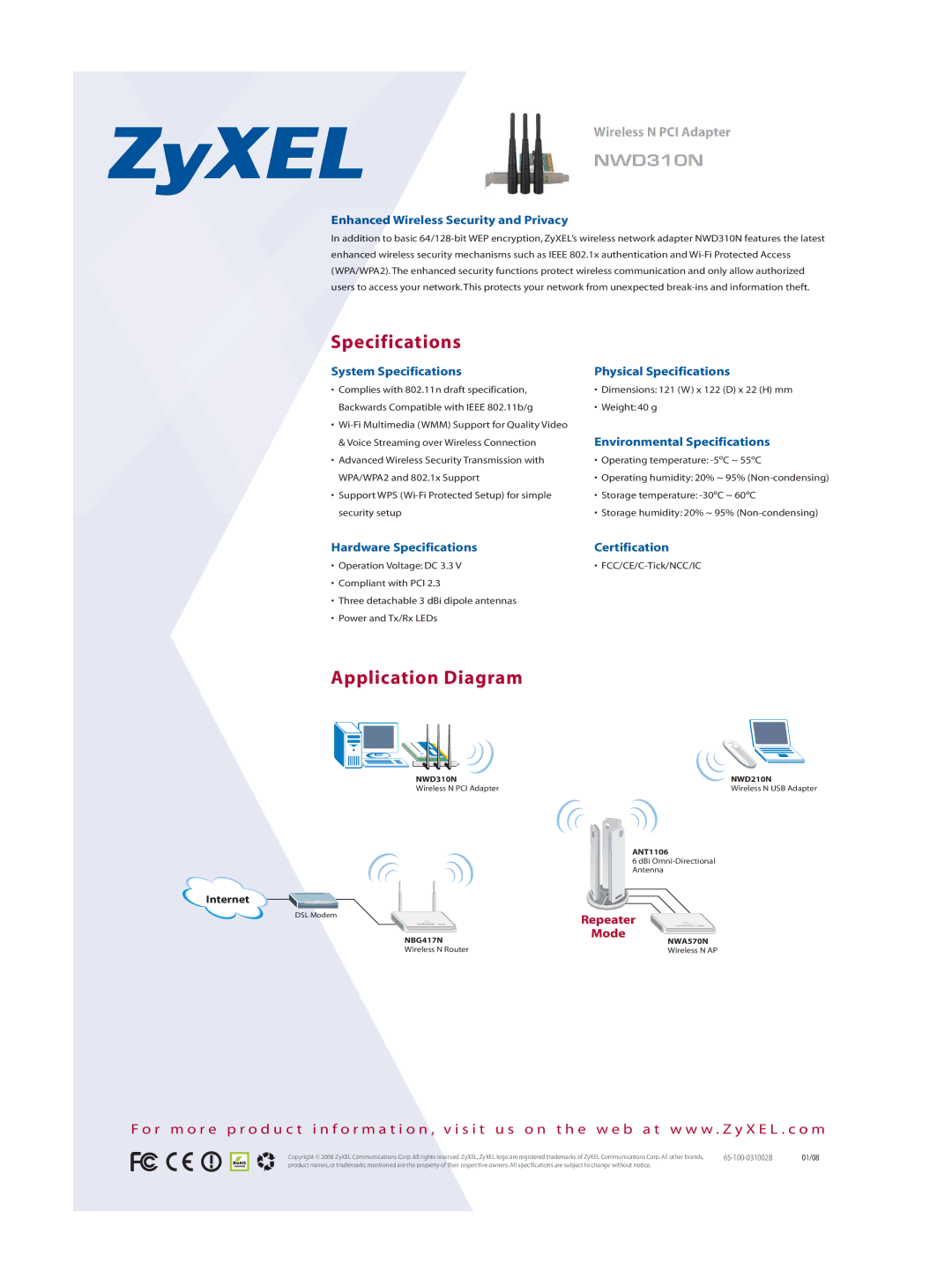 ZyXEL Communications NWD310N manual Specifications, Application Diagram 