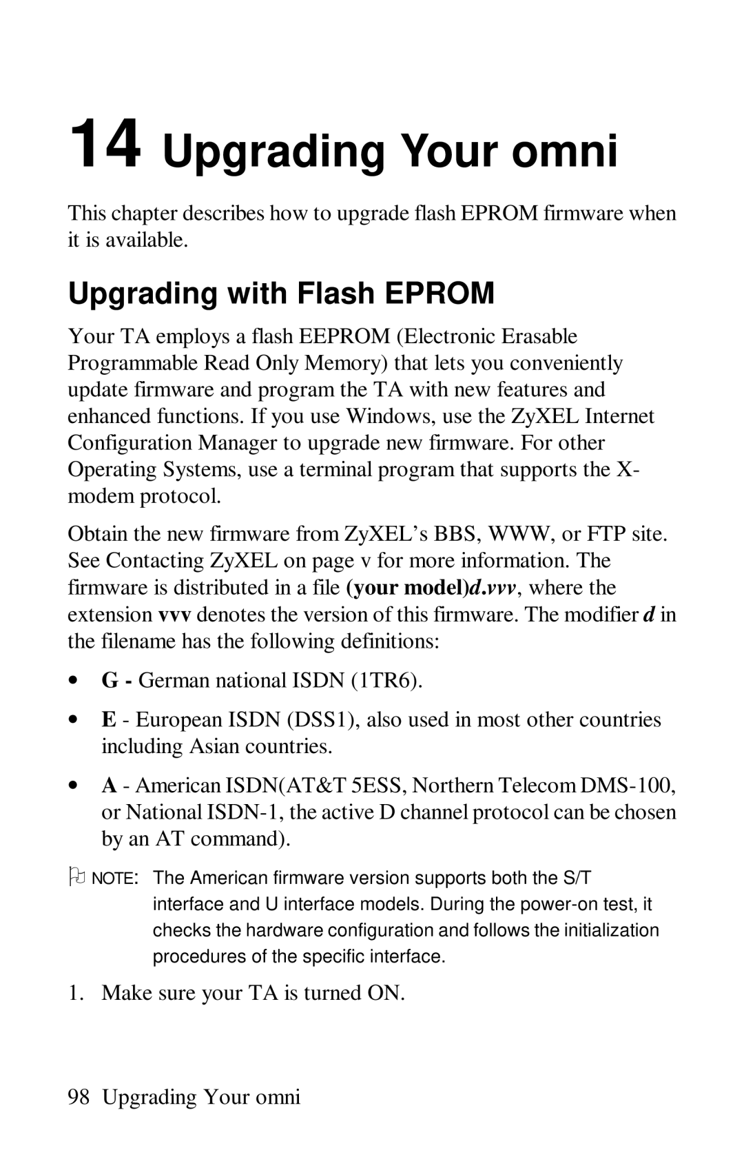 ZyXEL Communications omni series user manual Upgrading Your omni, Upgrading with Flash Eprom 