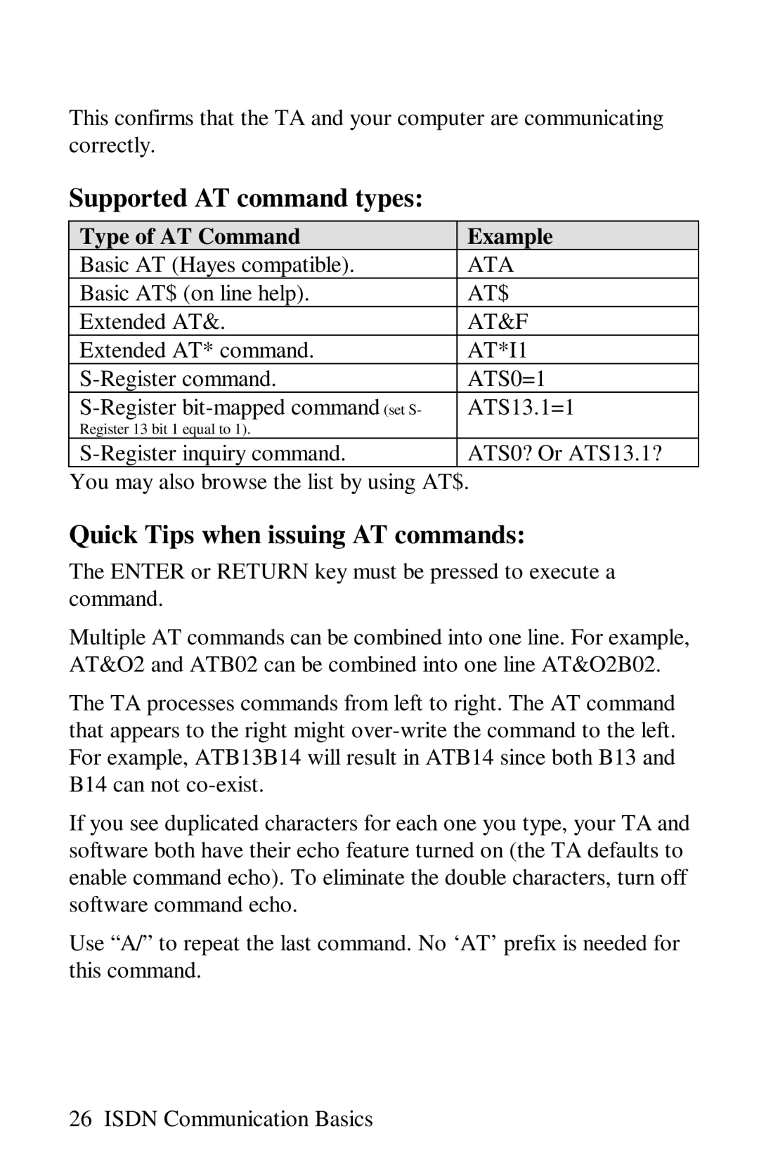 ZyXEL Communications omni series user manual Supported AT command types, Quick Tips when issuing AT commands 