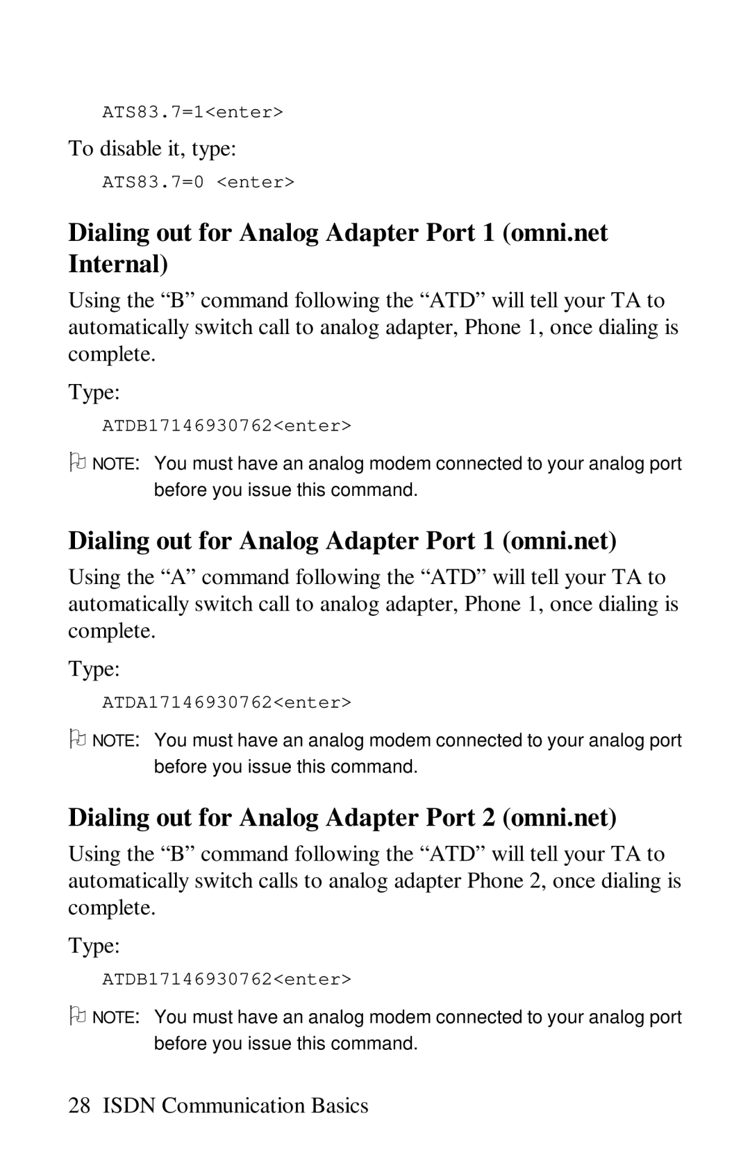 ZyXEL Communications omni series user manual Dialing out for Analog Adapter Port 1 omni.net Internal 