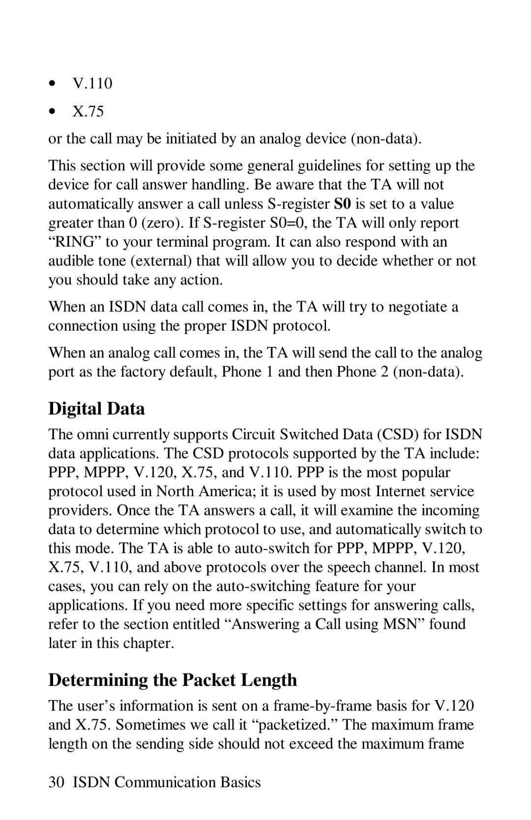 ZyXEL Communications omni series user manual Digital Data, Determining the Packet Length 