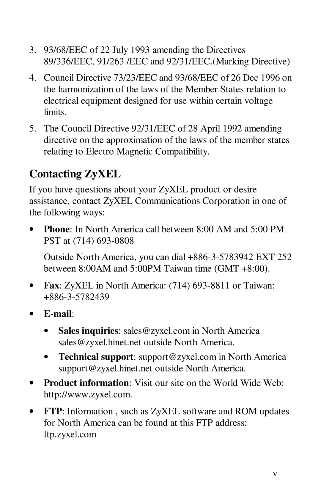 ZyXEL Communications omni series user manual Contacting ZyXEL, ∙ E-mail 