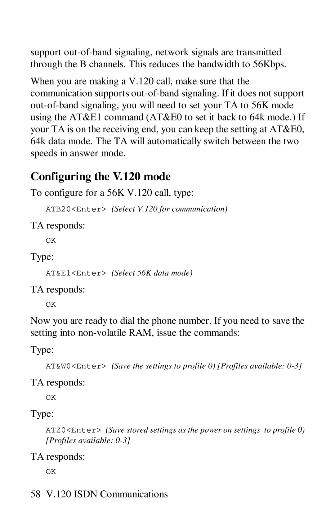 ZyXEL Communications omni series user manual Configuring the V.120 mode 