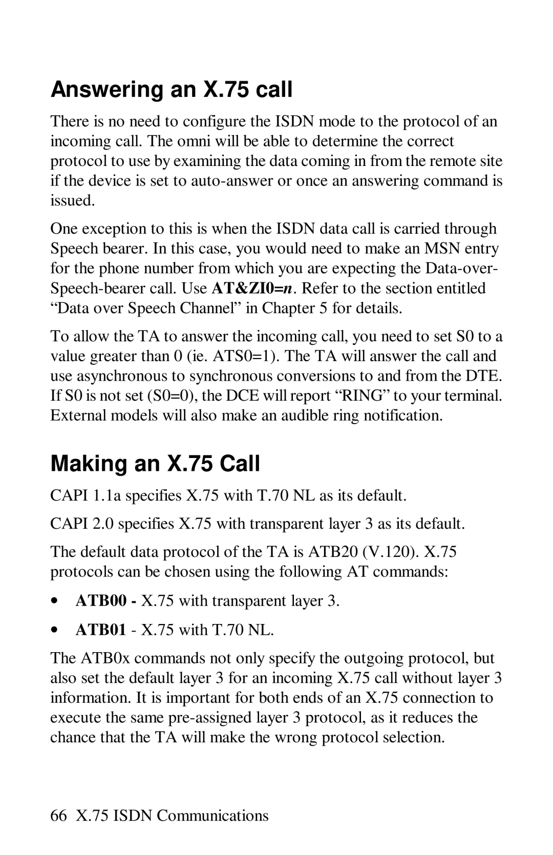 ZyXEL Communications omni series user manual Answering an X.75 call, Making an X.75 Call 