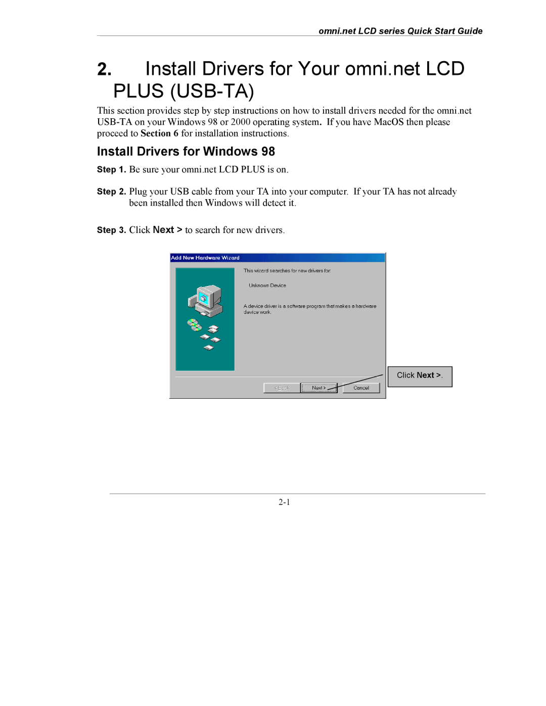 ZyXEL Communications omni.net LCD series quick start Plus USB-TA, Install Drivers for Windows 