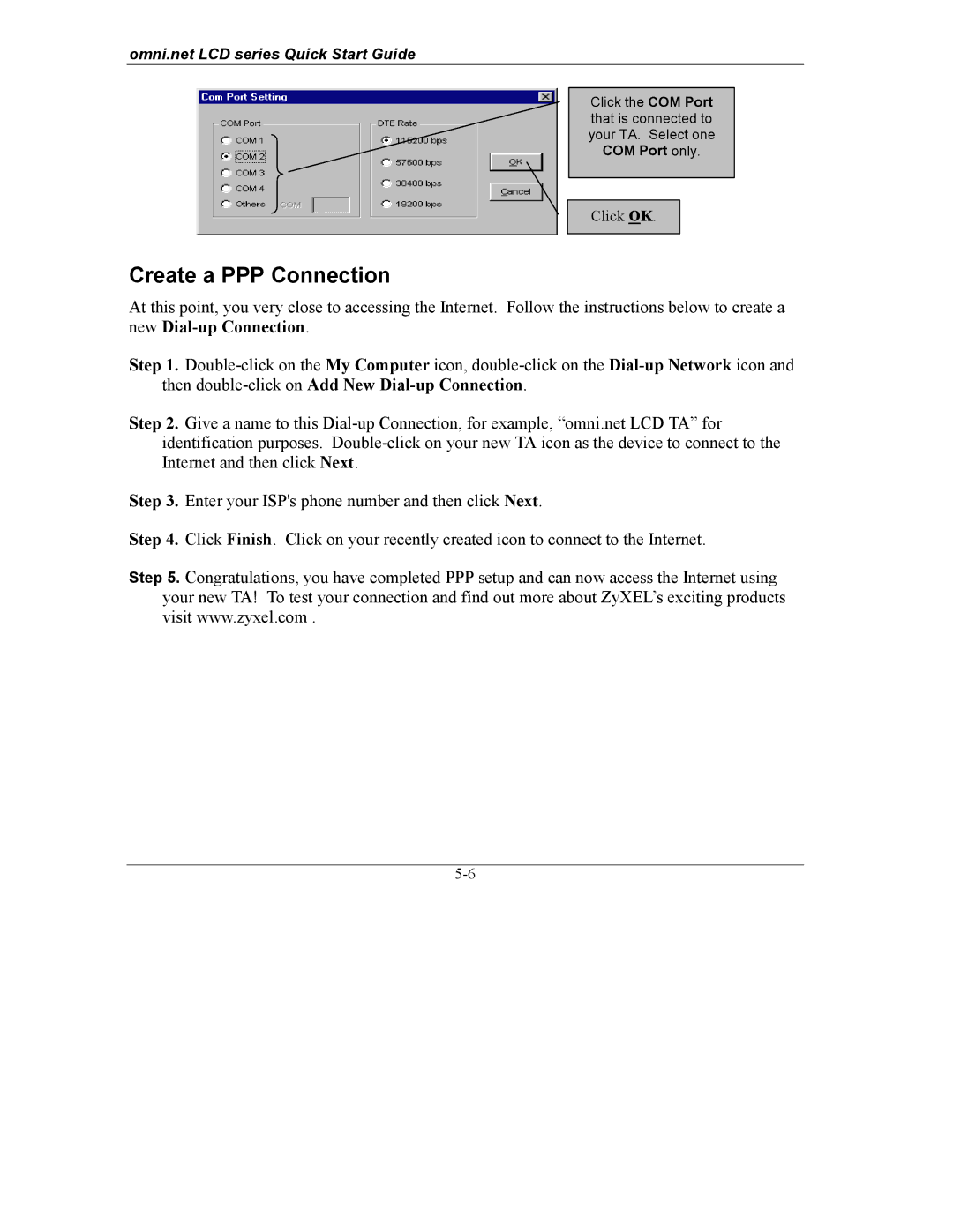 ZyXEL Communications omni.net LCD series quick start Create a PPP Connection 