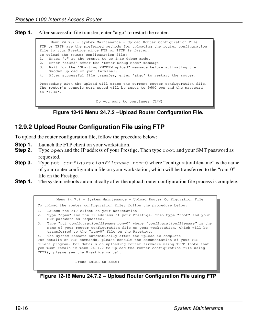 ZyXEL Communications P-1100 Upload Router Configuration File using FTP, Menu 24.7.2 -Upload Router Configuration File 