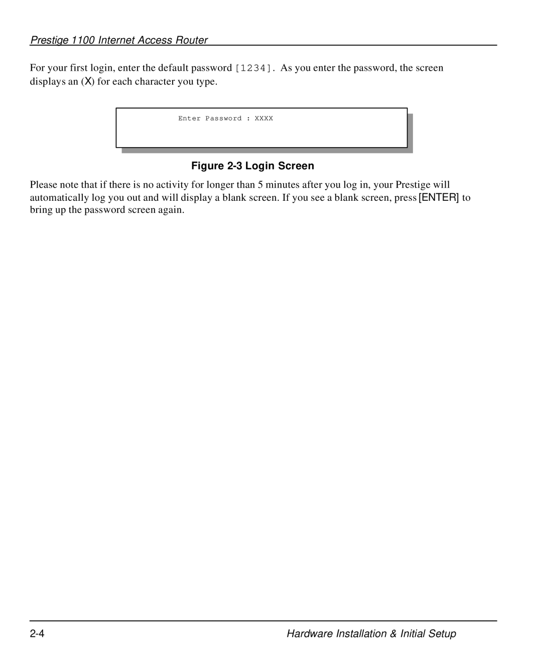 ZyXEL Communications P-1100 manual Login Screen 