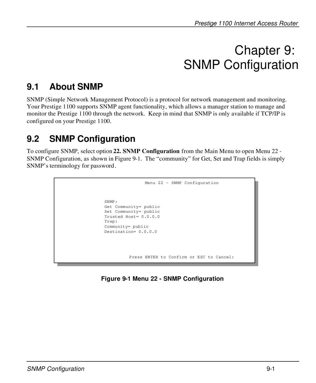 ZyXEL Communications P-1100 manual Chapter Snmp Configuration, About Snmp 