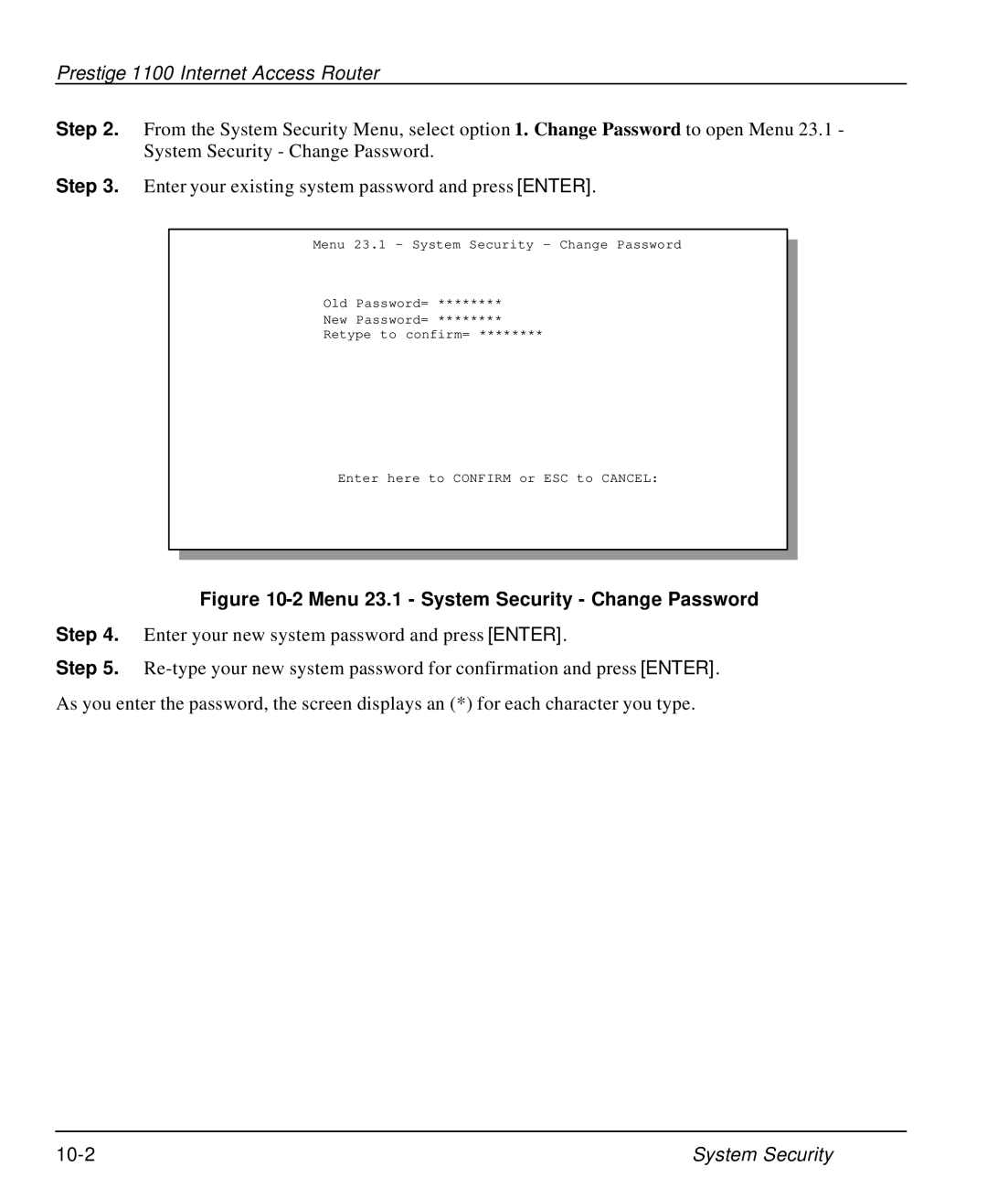 ZyXEL Communications P-1100 manual System Security 