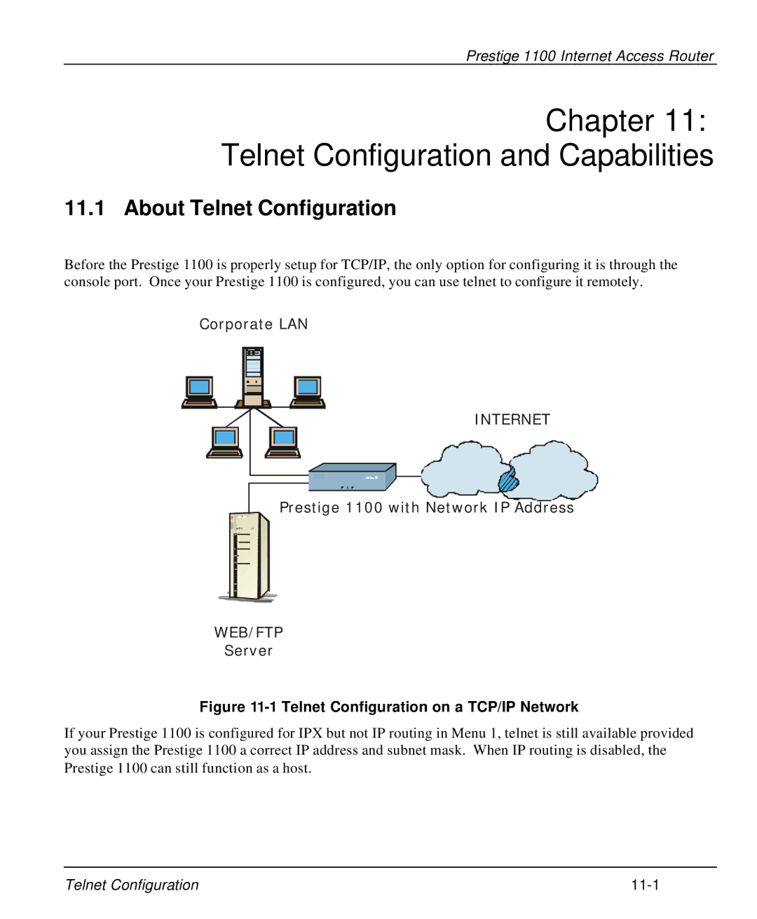 ZyXEL Communications P-1100 manual About Telnet Configuration, Telnet Configuration on a TCP/IP Network 