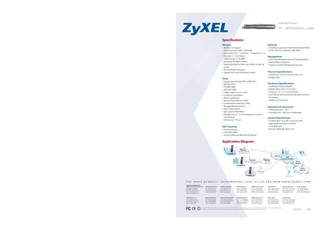 ZyXEL Communications P-2000W_V2 specifications Specifications, Application Diagram 