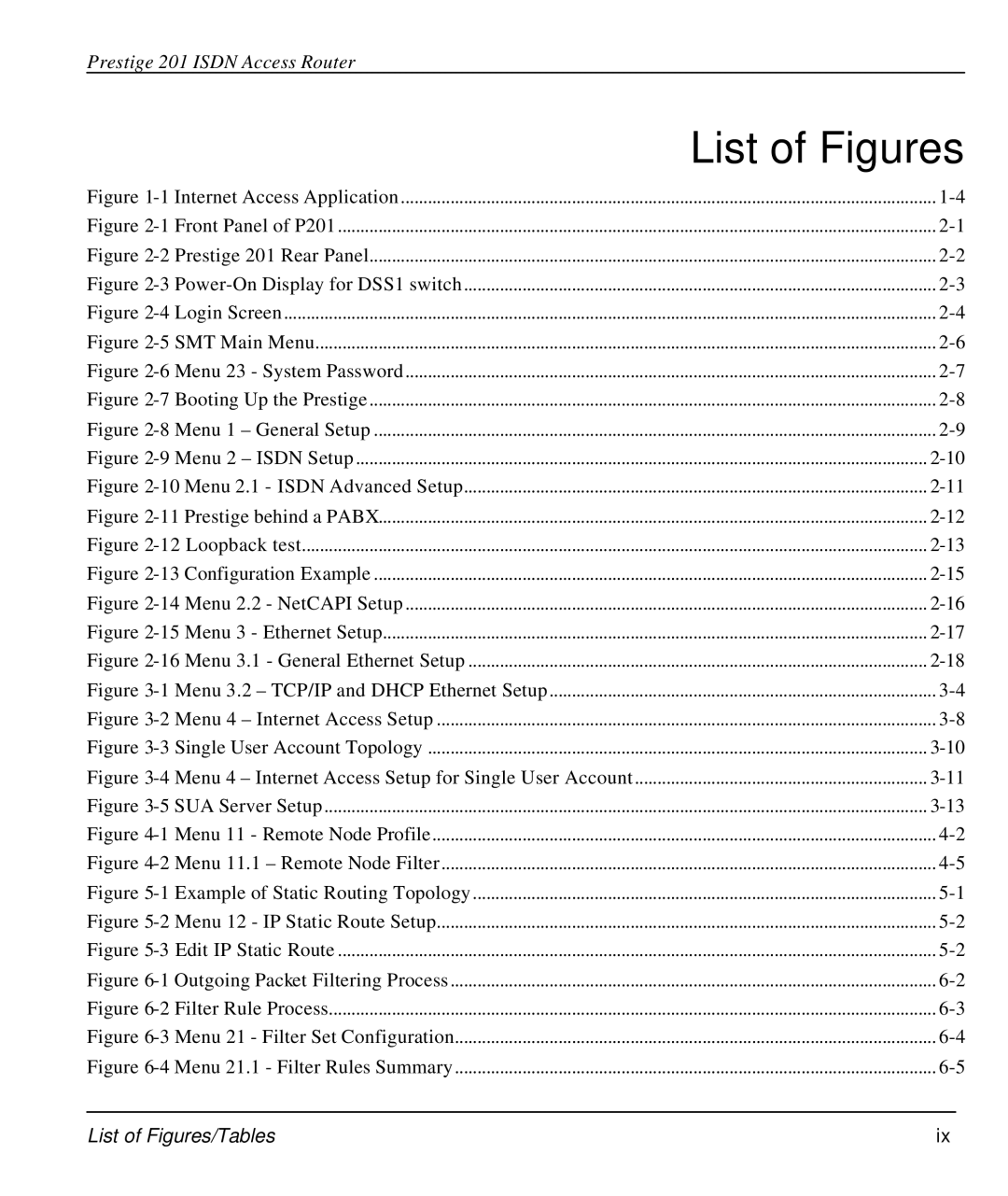 ZyXEL Communications P-202 manual List of Figures/Tables 