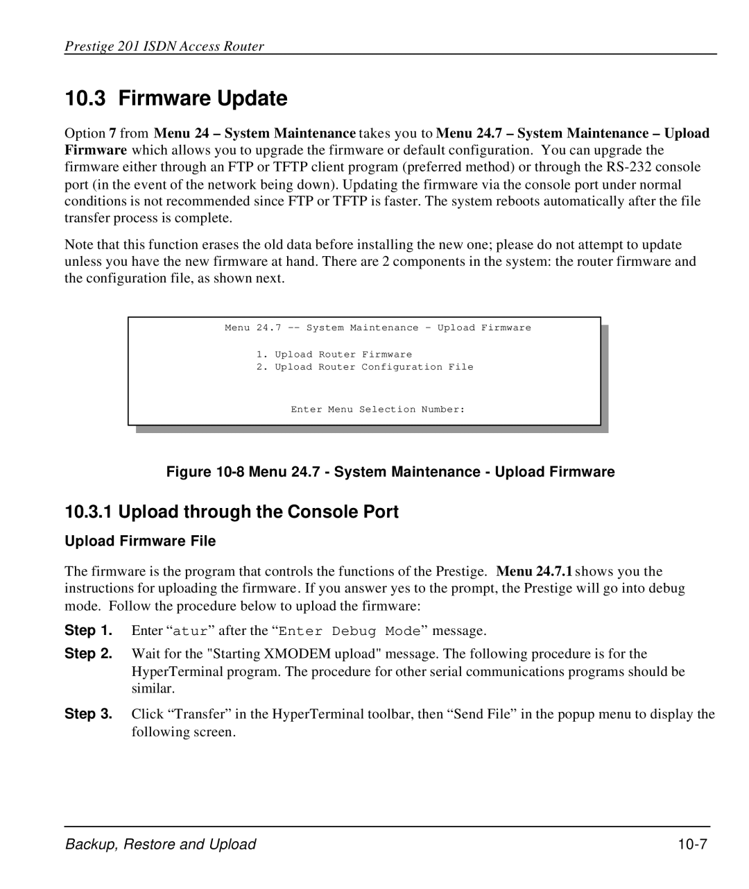 ZyXEL Communications P-202 manual Firmware Update, Upload through the Console Port, Upload Firmware File 