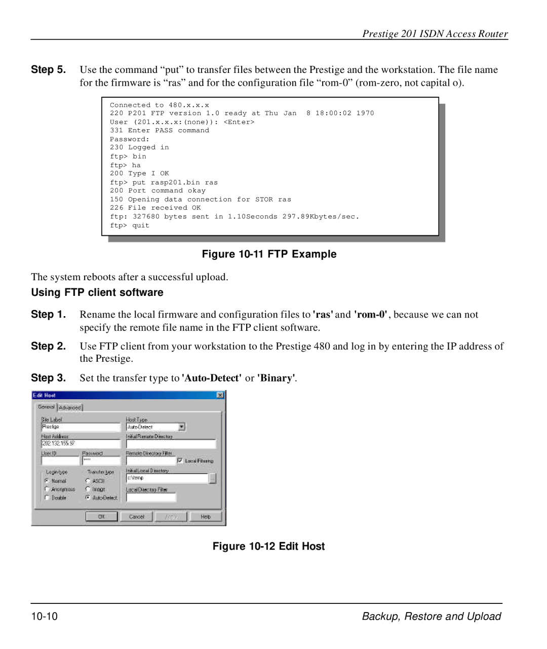 ZyXEL Communications P-202 manual FTP Example, Using FTP client software 