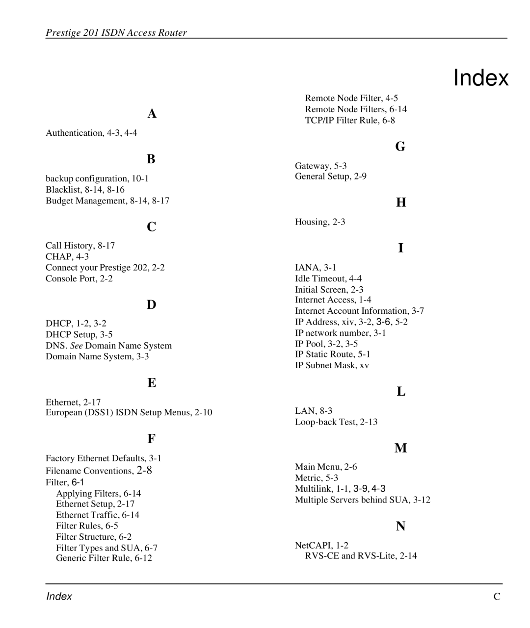 ZyXEL Communications P-202 manual Index 