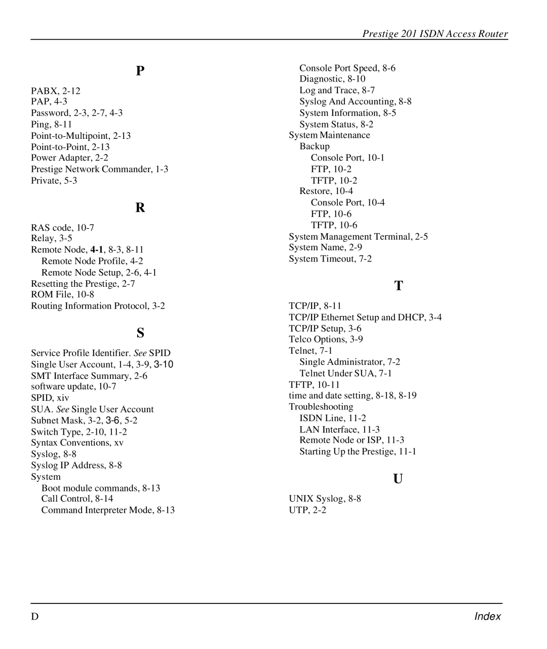 ZyXEL Communications P-202 manual Index 