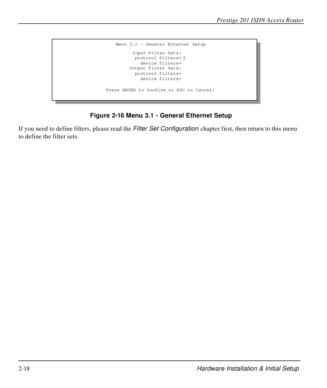 ZyXEL Communications P-202 manual Menu 3.1 General Ethernet Setup 