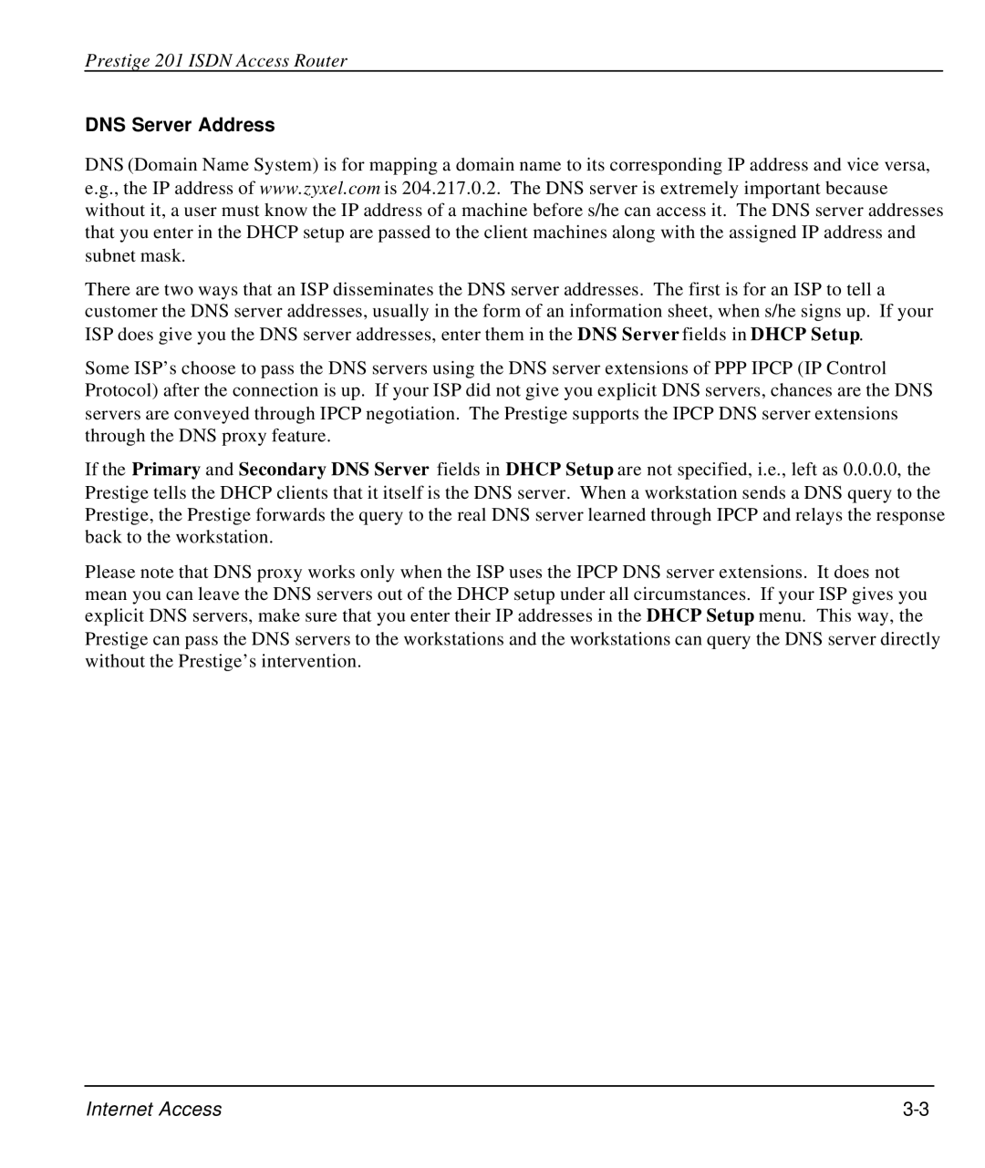 ZyXEL Communications P-202 manual DNS Server Address 