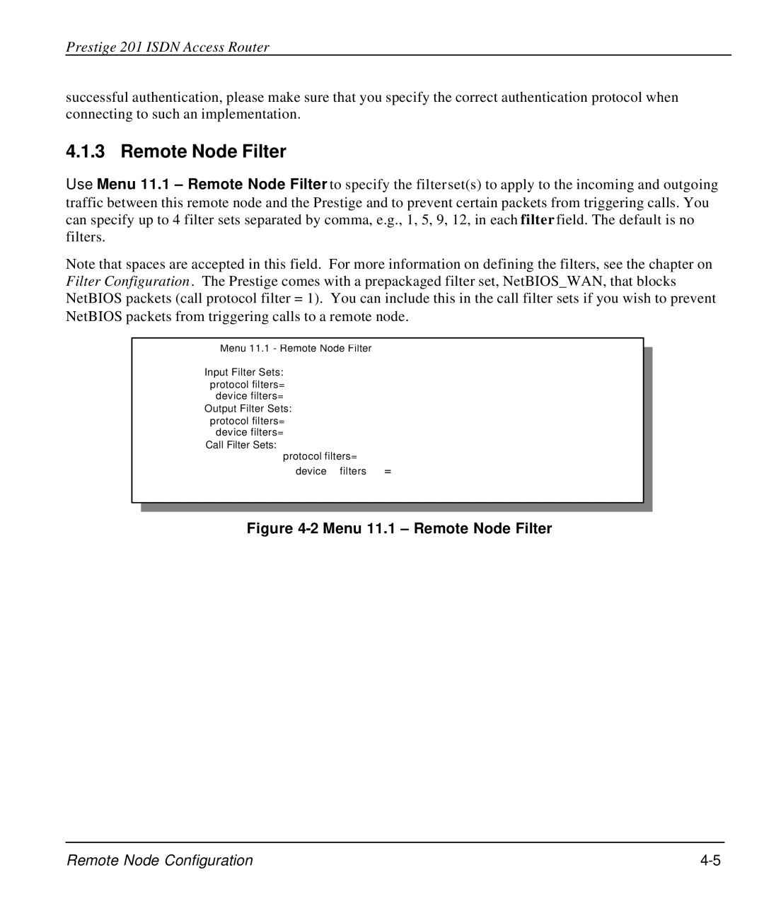 ZyXEL Communications P-202 manual Menu 11.1 Remote Node Filter 