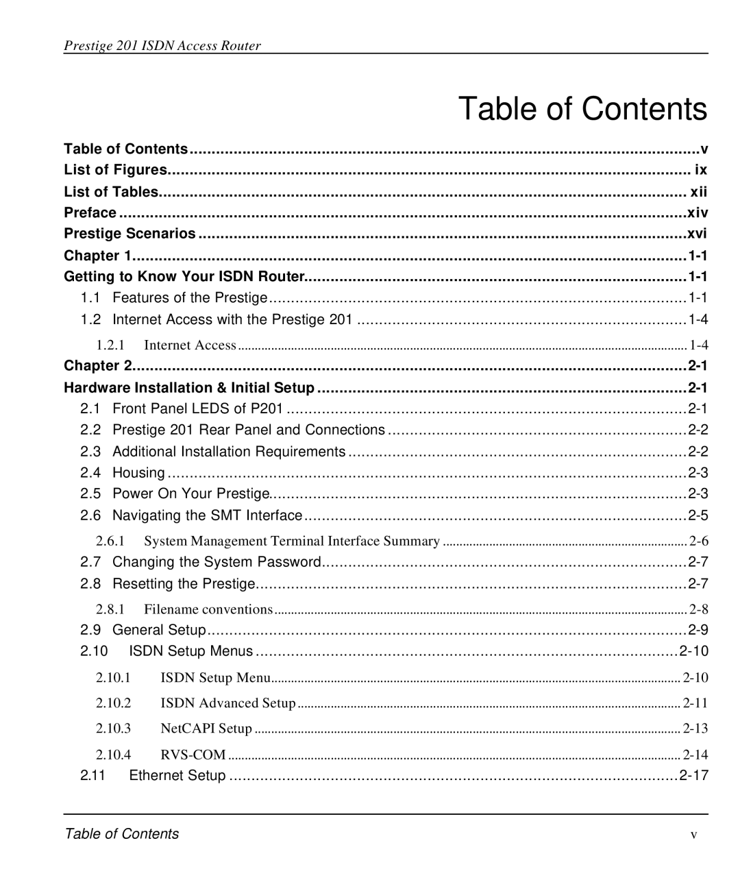 ZyXEL Communications P-202 manual Table of Contents 