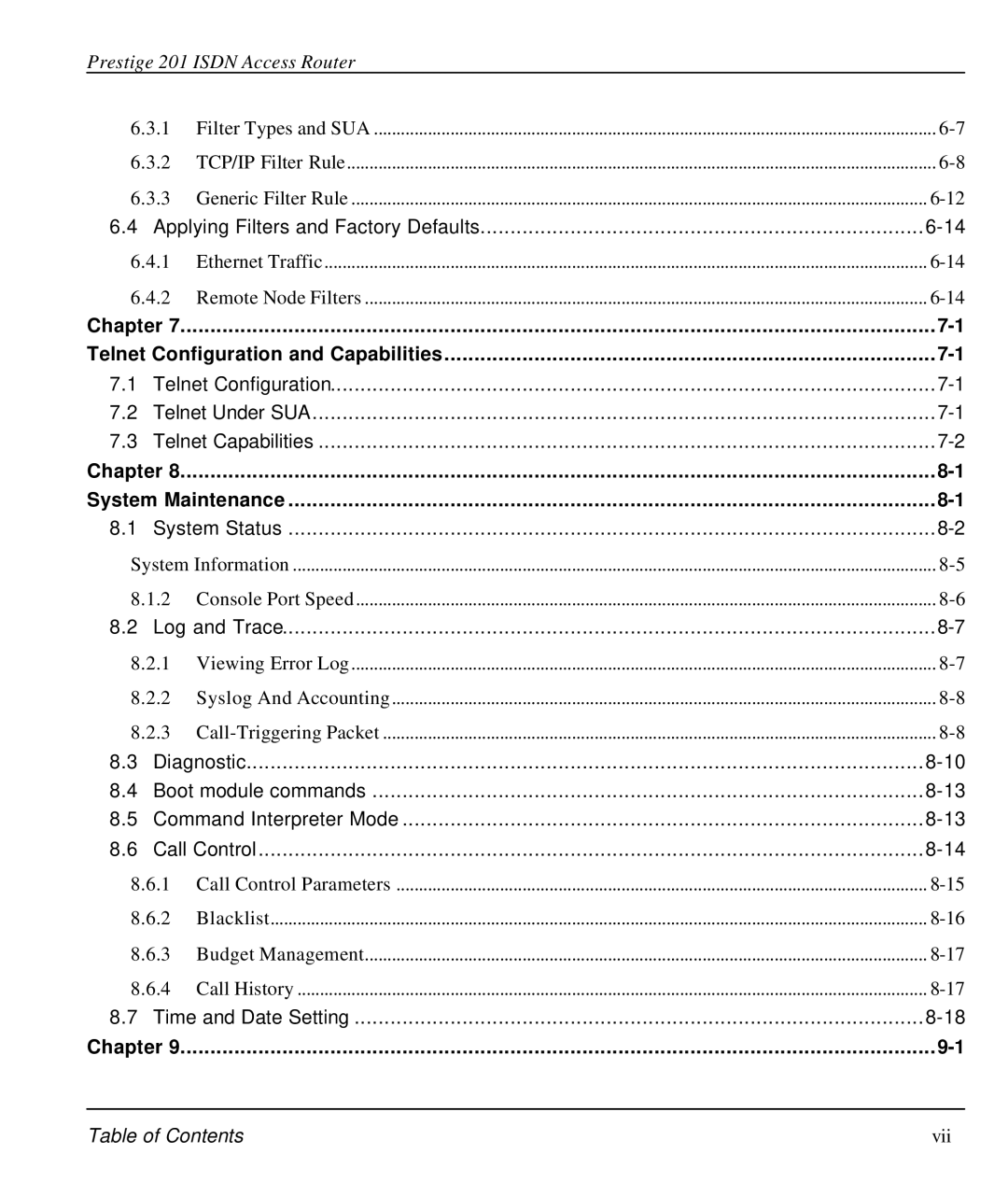 ZyXEL Communications P-202 manual Telnet Configuration and Capabilities, System Maintenance 