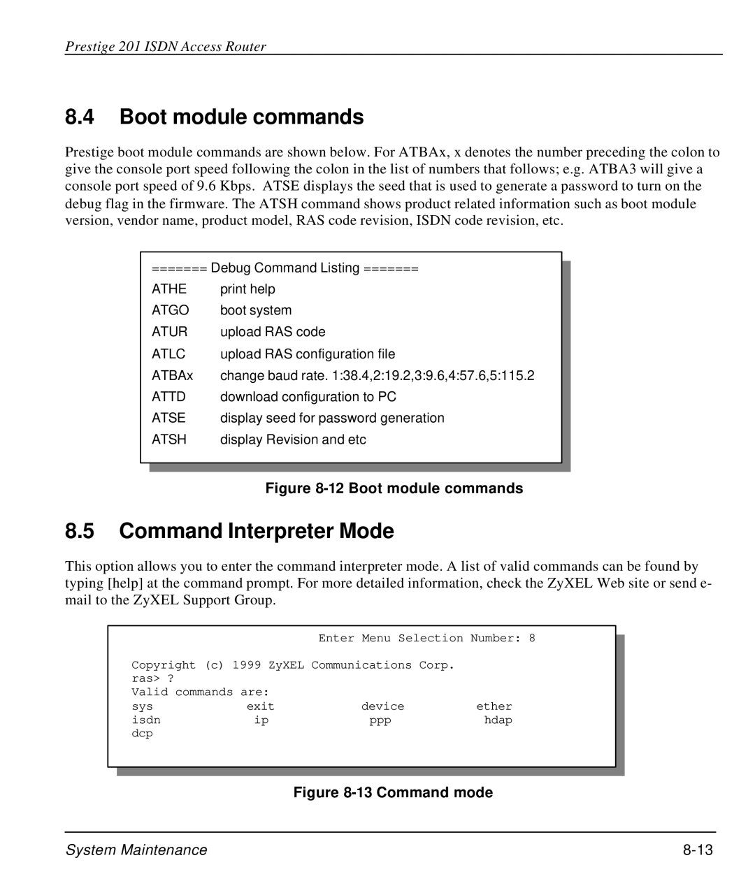 ZyXEL Communications P-202 manual Boot module commands, Command Interpreter Mode 