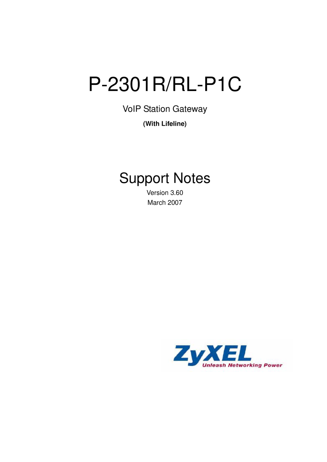 ZyXEL Communications P-2301R/RL-P1C manual With Lifeline, Version March 