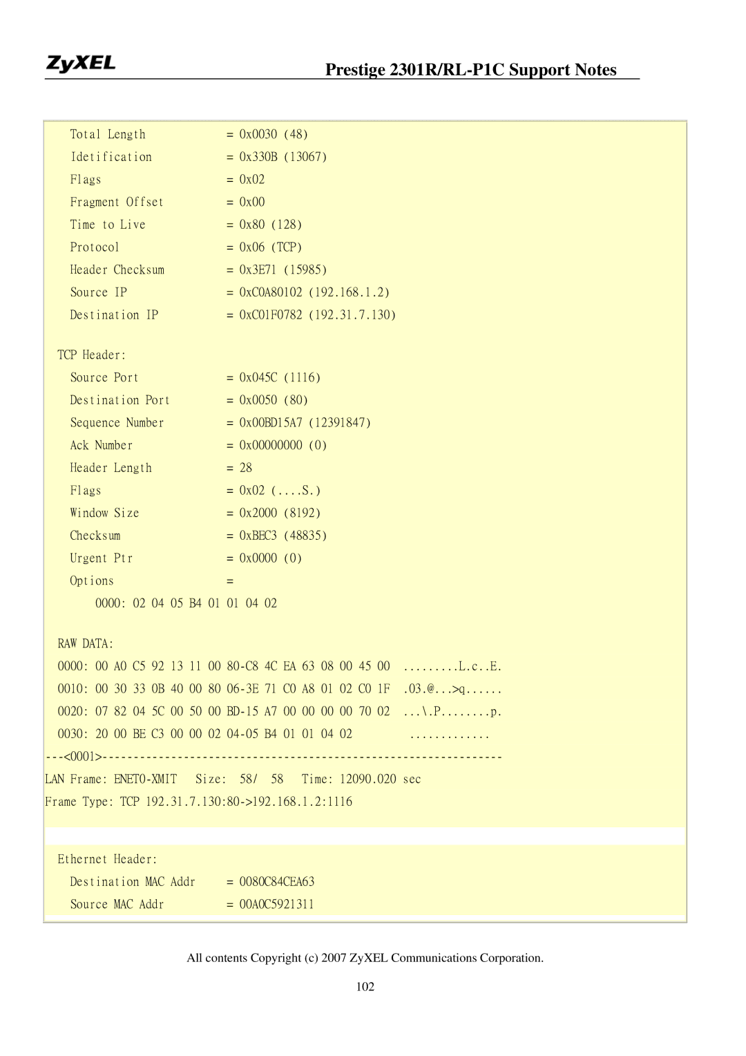 ZyXEL Communications P-2301R/RL-P1C manual RAW Data 