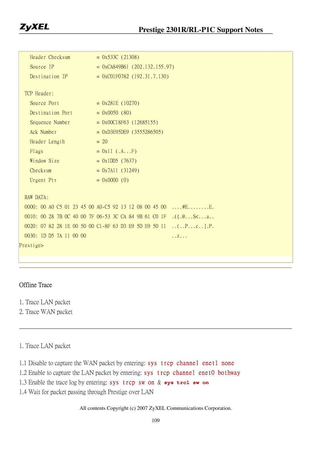 ZyXEL Communications P-2301R/RL-P1C manual Offline Trace, 31249 