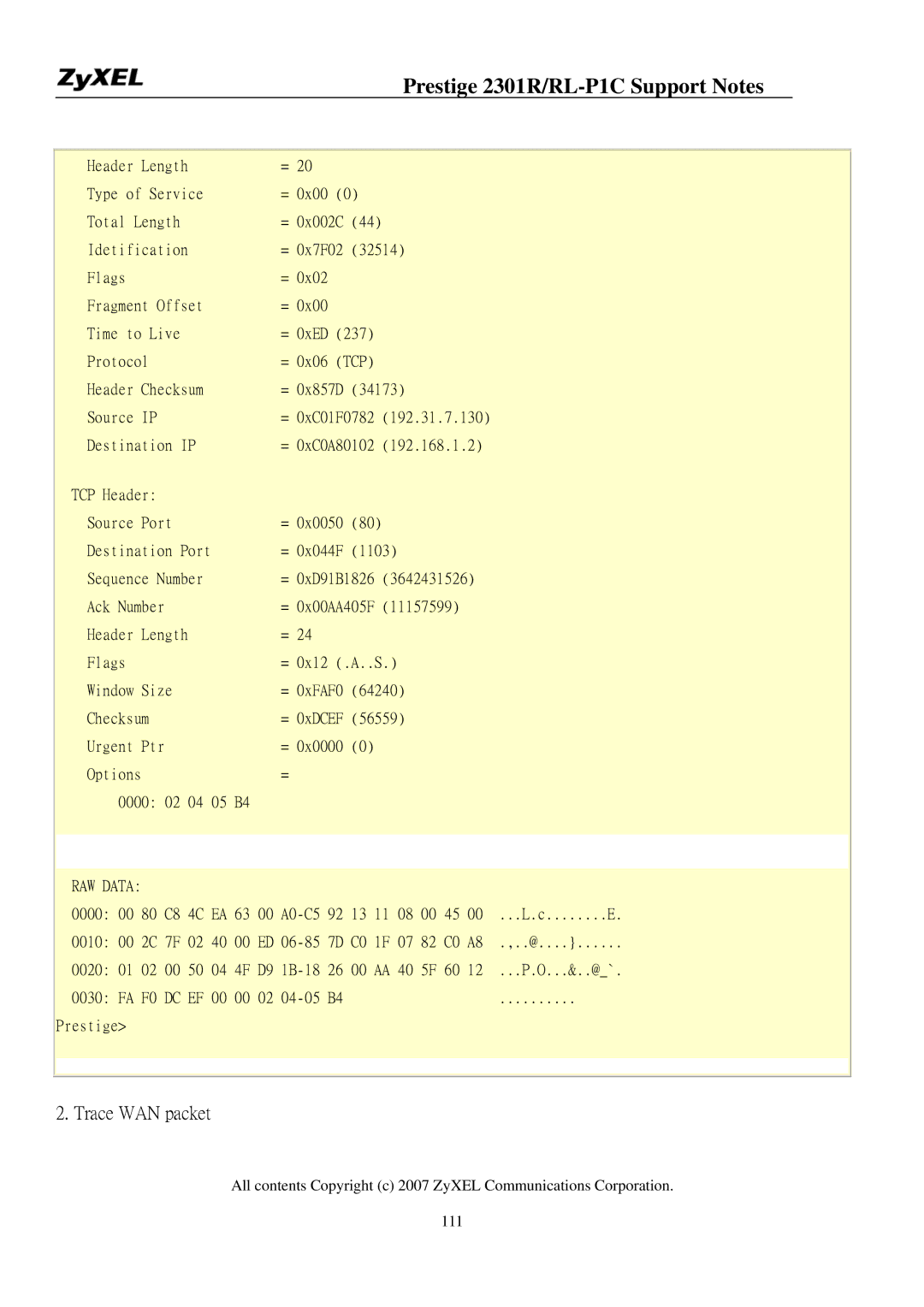 ZyXEL Communications P-2301R/RL-P1C manual Flags 