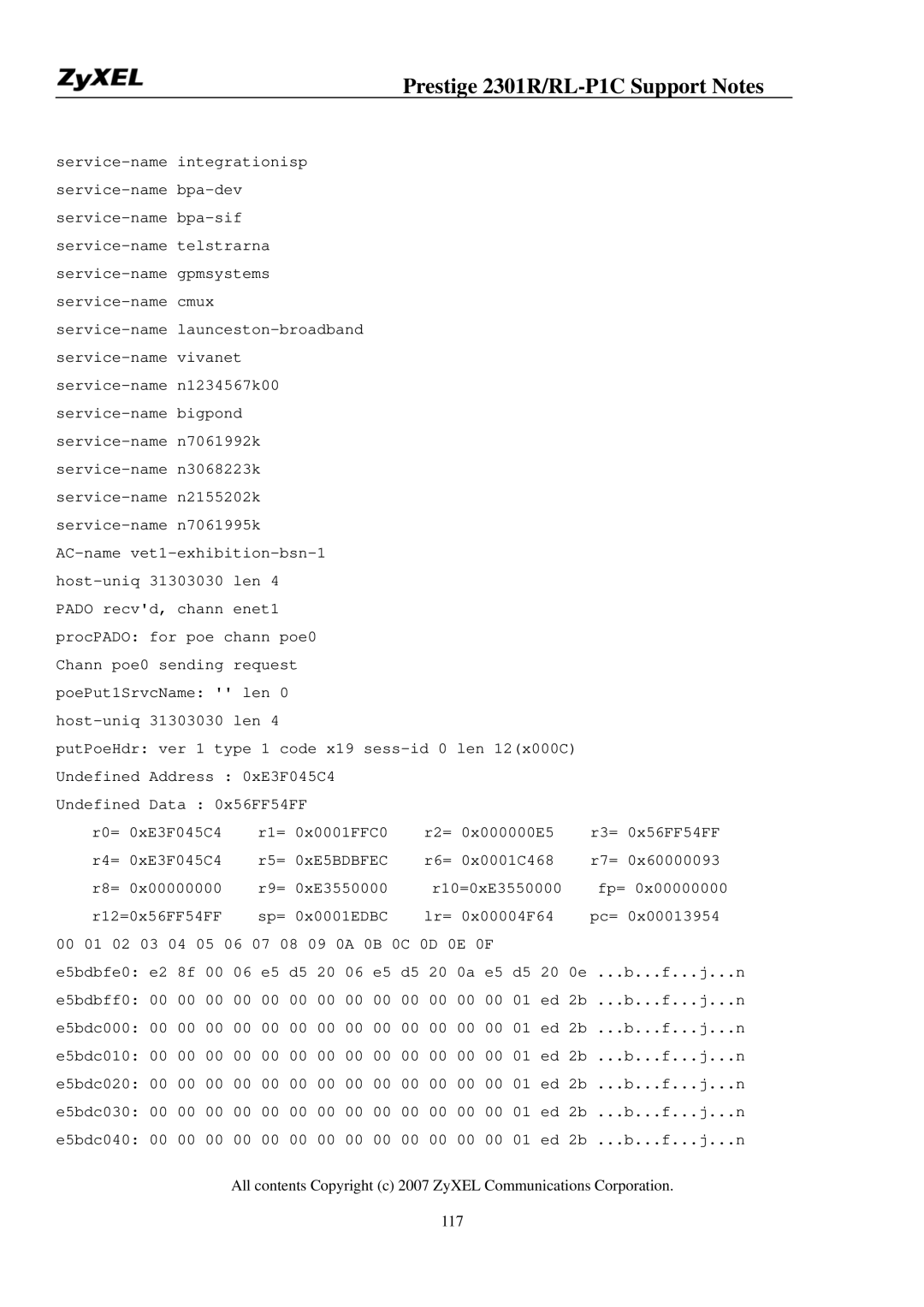 ZyXEL Communications P-2301R/RL-P1C manual Prestige 2301R/RL-P1C Support Notes 