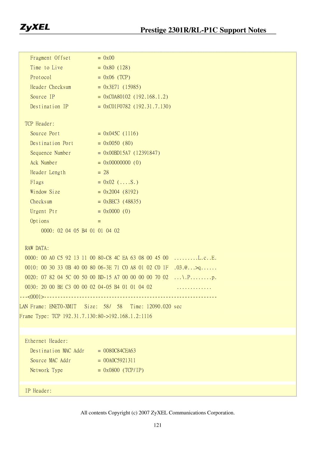 ZyXEL Communications P-2301R/RL-P1C manual 12090.020 sec 