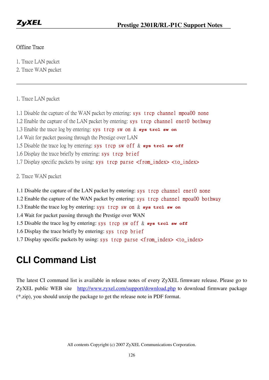 ZyXEL Communications P-2301R/RL-P1C manual CLI Command List 