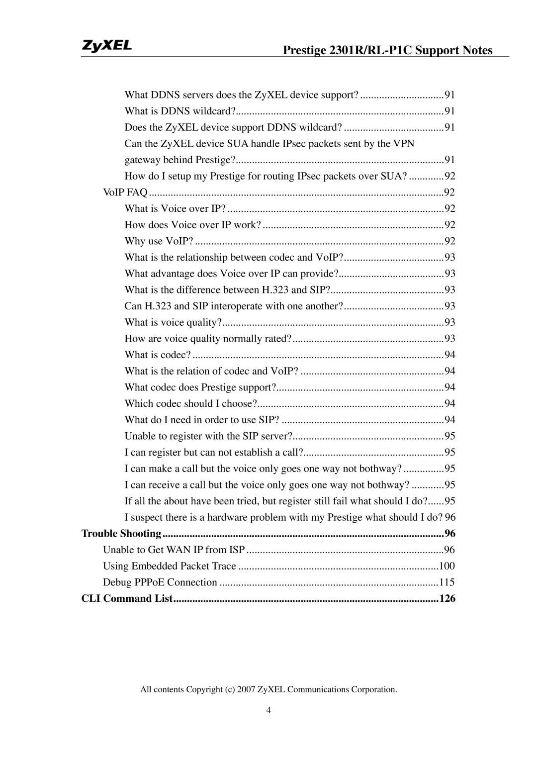 ZyXEL Communications P-2301R/RL-P1C manual CLI Command List 126 