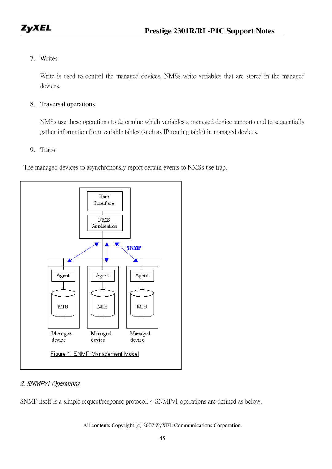 ZyXEL Communications P-2301R/RL-P1C manual SNMPv1 Operations 