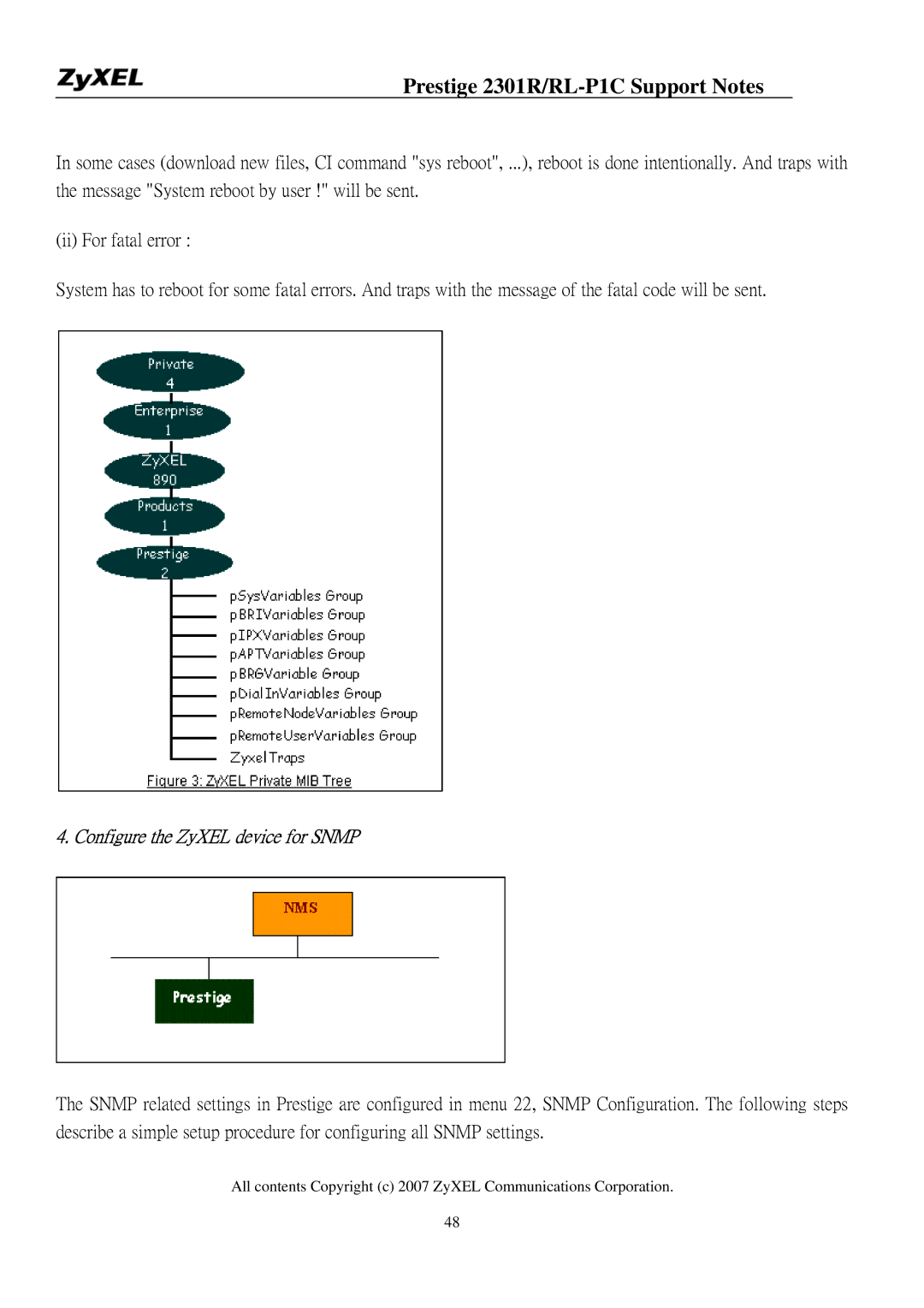 ZyXEL Communications P-2301R/RL-P1C manual Configure the ZyXEL device for Snmp 