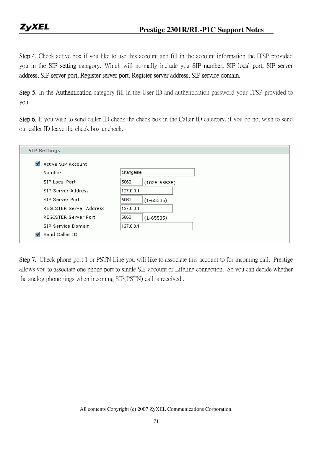 ZyXEL Communications P-2301R/RL-P1C manual Prestige 2301R/RL-P1C Support Notes 