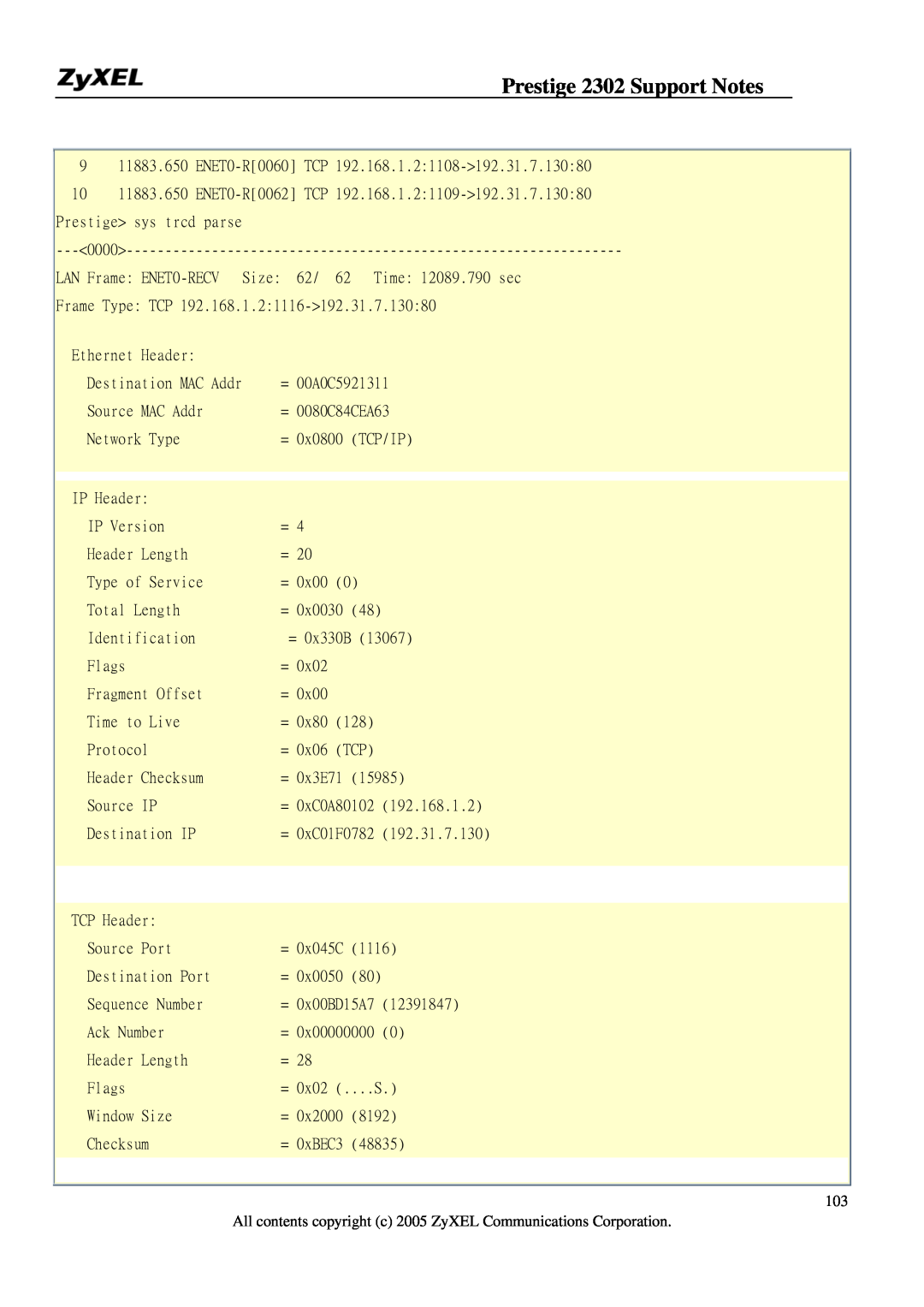 ZyXEL Communications P-2302HW Prestige 2302 Support Notes, All contents copyright c 2005 ZyXEL Communications Corporation 