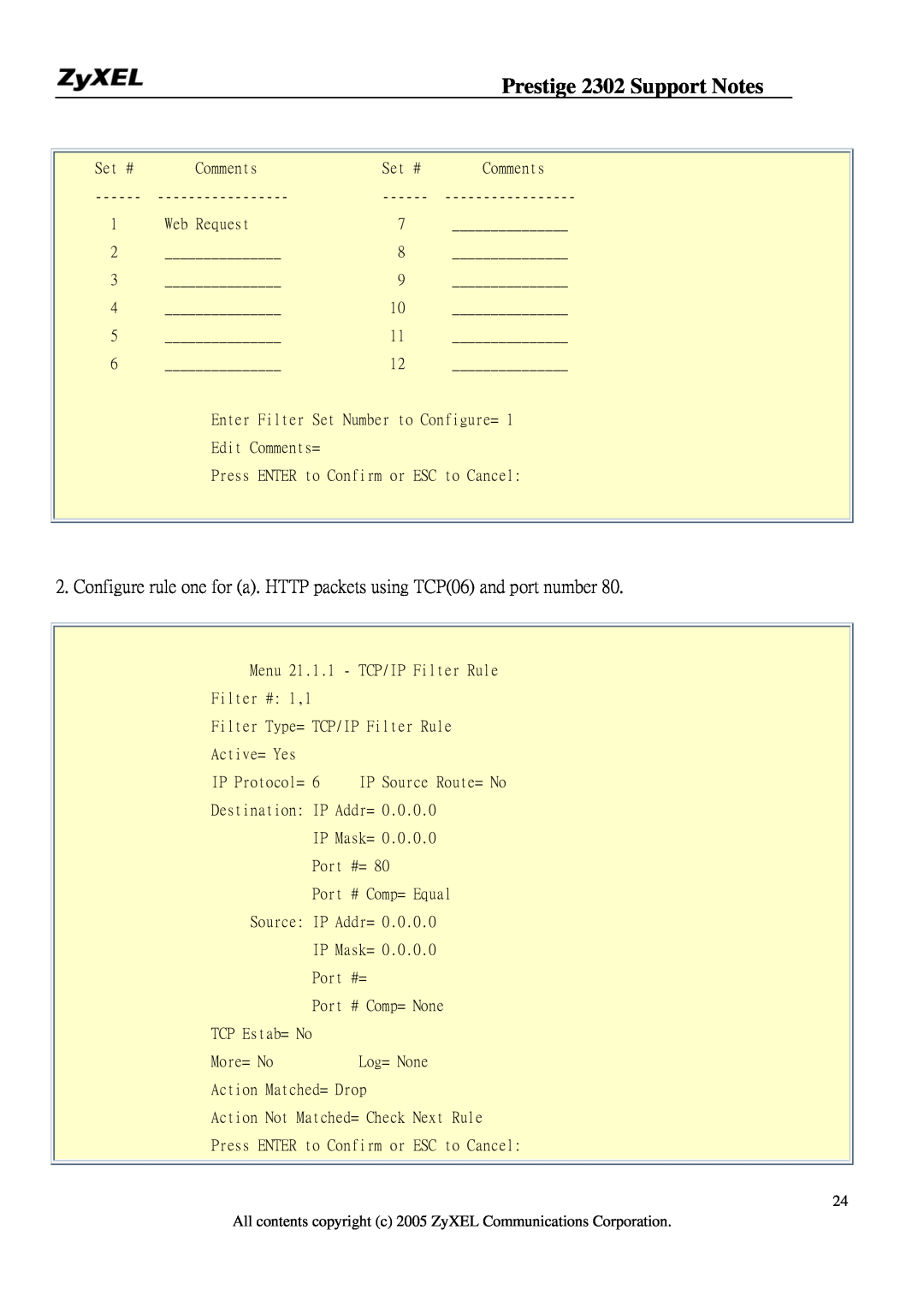 ZyXEL Communications P-2302HW manual Prestige 2302 Support Notes, ENTER to Confirm or 