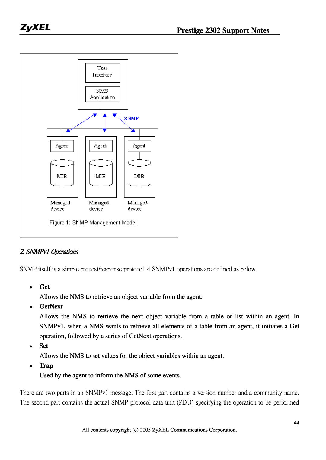 ZyXEL Communications P-2302HW manual SNMPv1 Operations, GetNext, Trap, Prestige 2302 Support Notes 