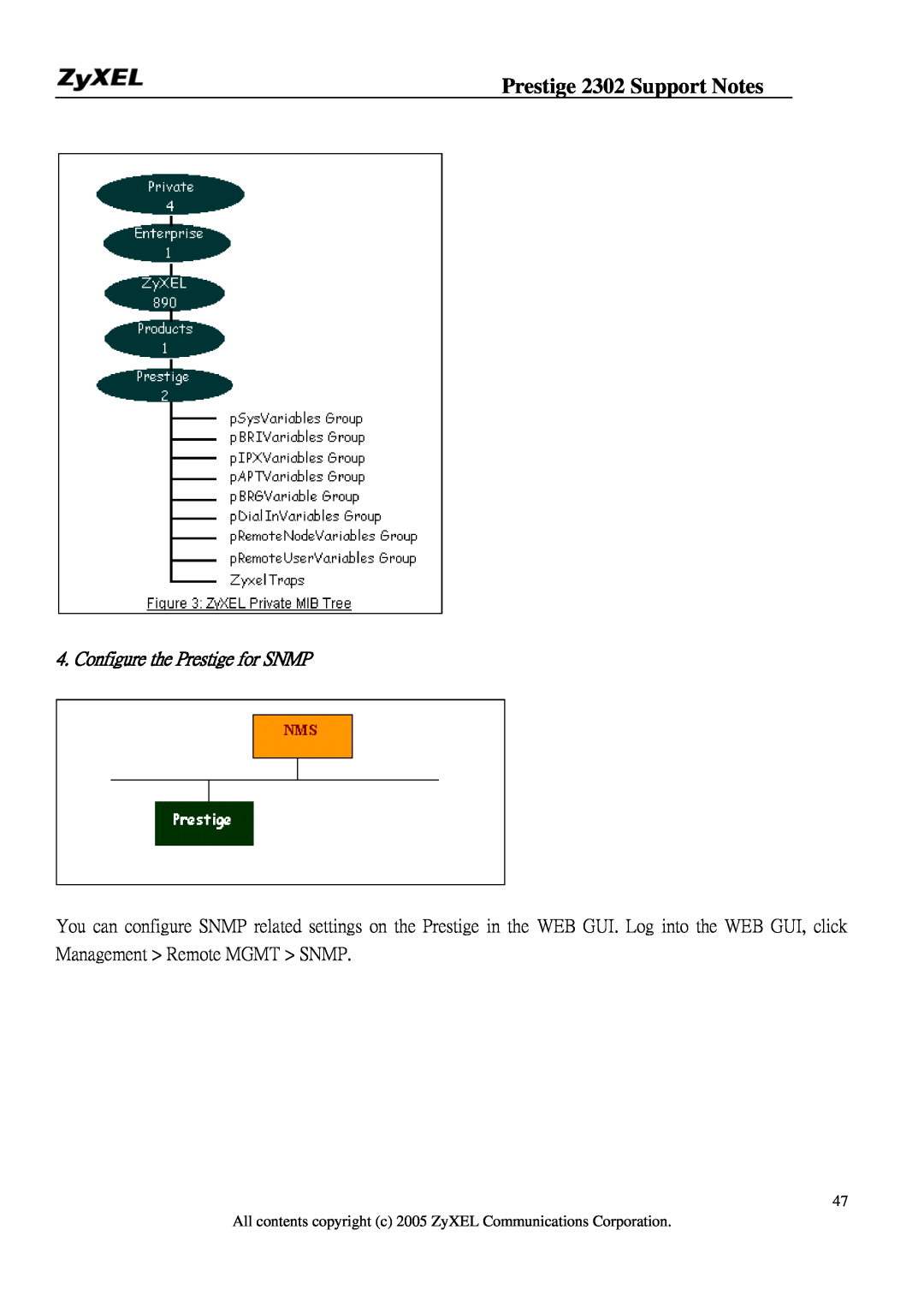 ZyXEL Communications P-2302HW manual Configure the Prestige for SNMP, Prestige 2302 Support Notes 