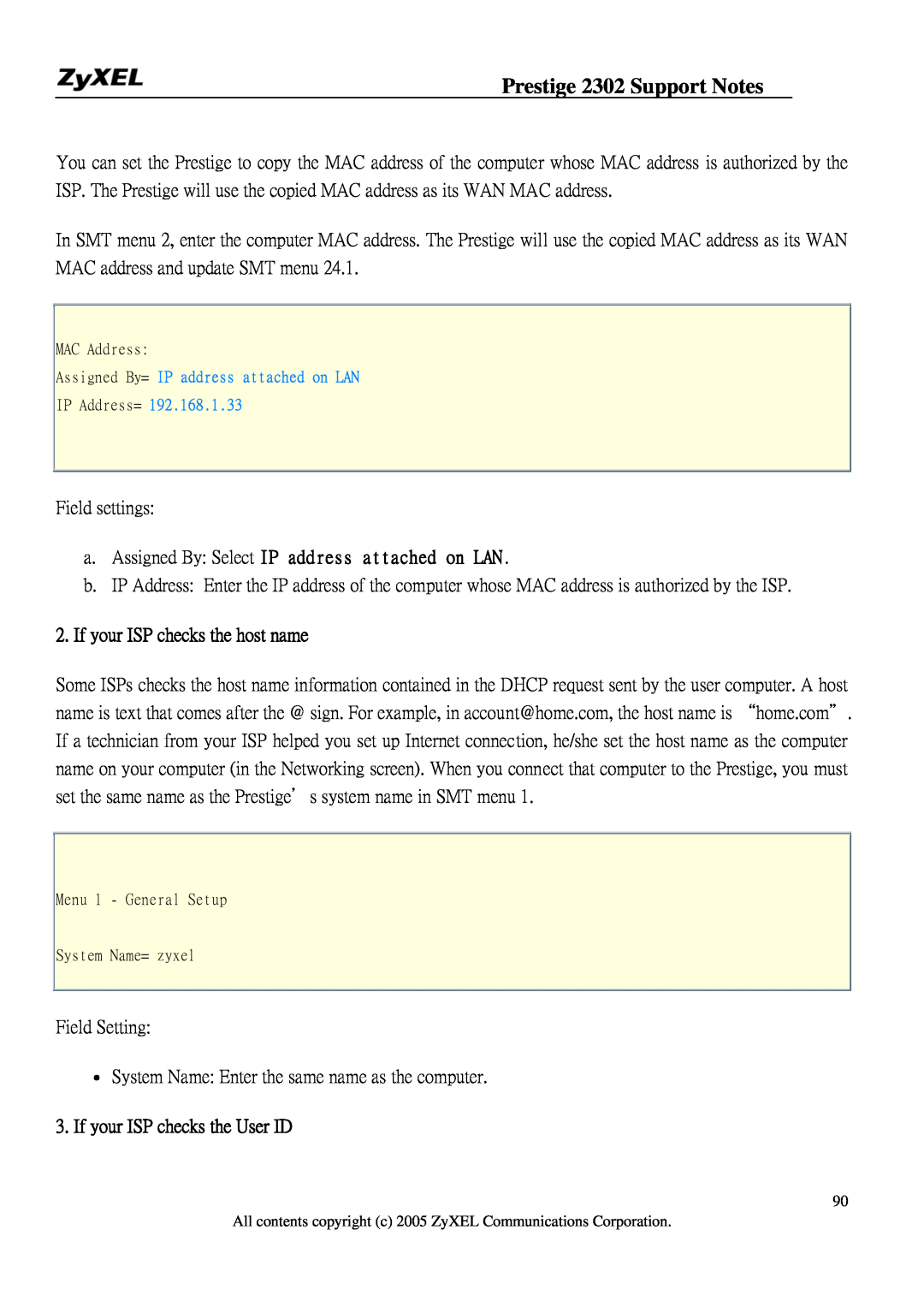 ZyXEL Communications P-2302HW manual If your ISP checks the host name, If your ISP checks the User ID 