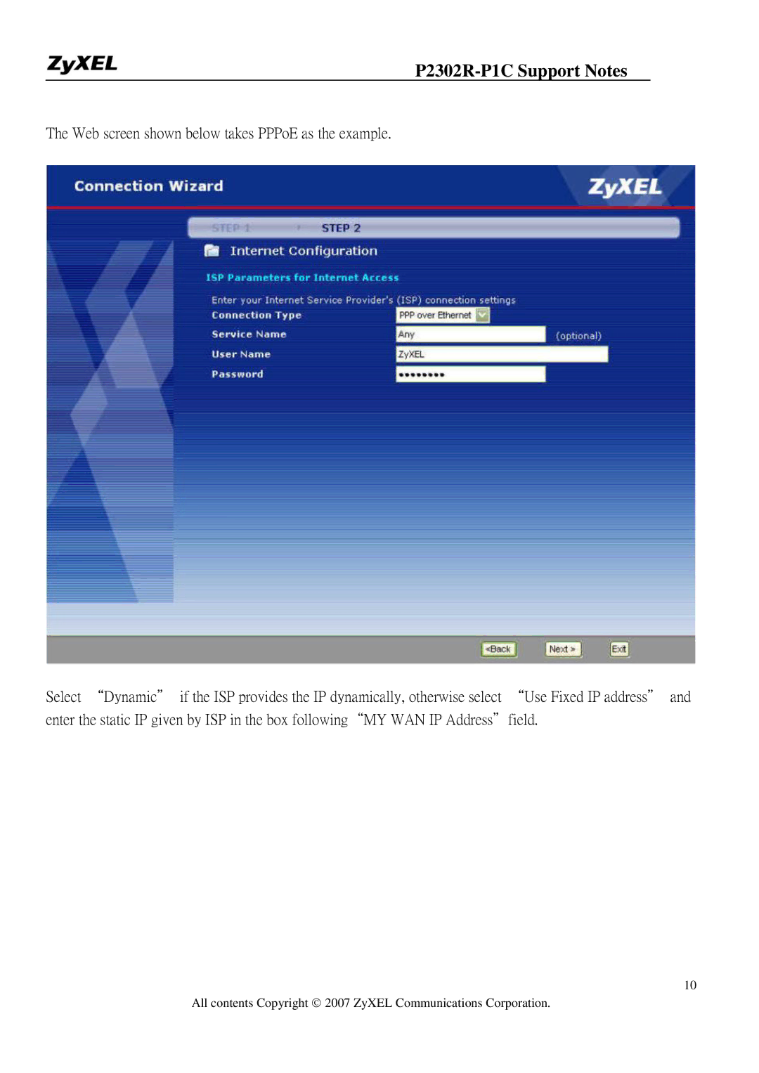 ZyXEL Communications P-2302R-P1C manual P2302R-P1C Support Notes 