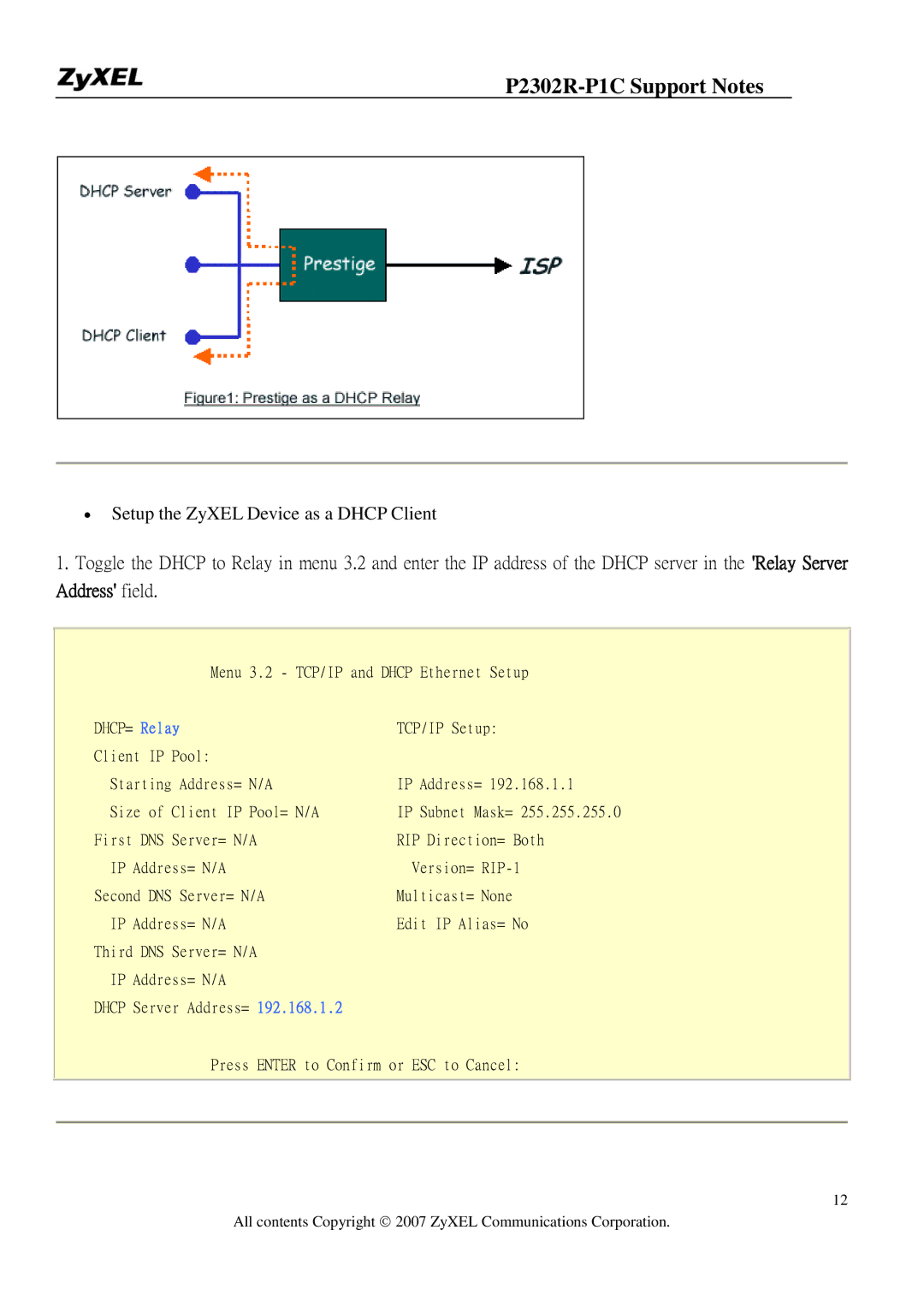 ZyXEL Communications P-2302R-P1C manual ∙ Setup the ZyXEL Device as a Dhcp Client 