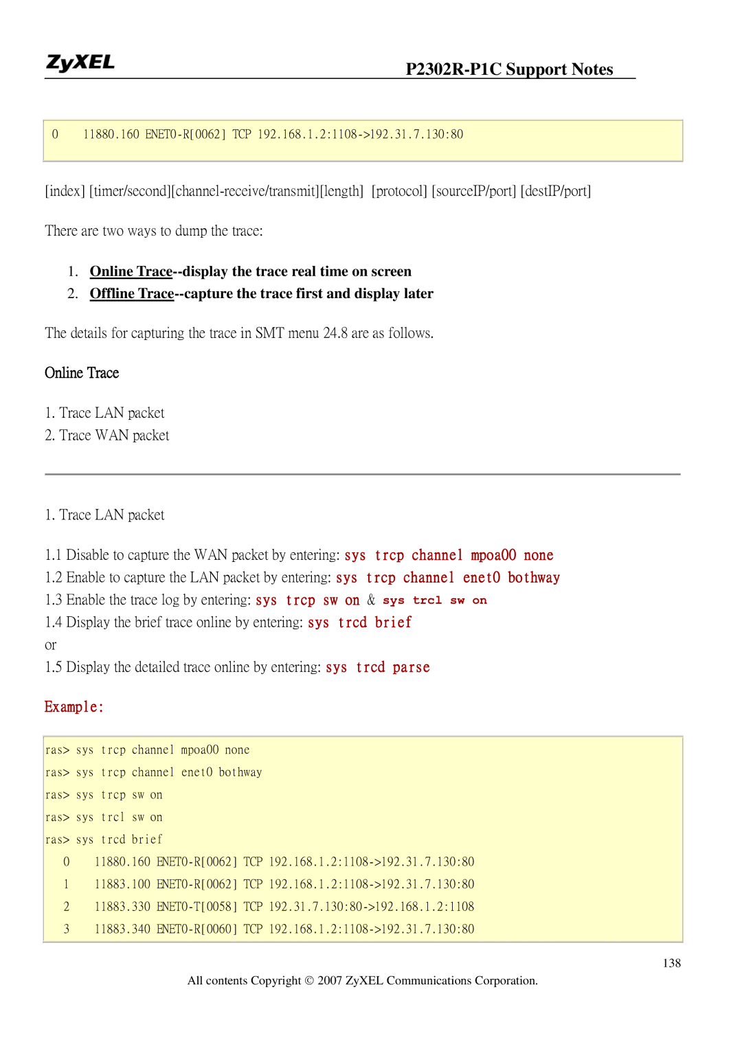 ZyXEL Communications P-2302R-P1C manual ENET0-R0062 TCP ENET0-T0058 TCP ENET0-R0060 TCP 