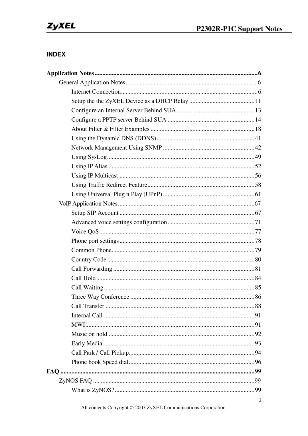 ZyXEL Communications P-2302R-P1C manual P2302R-P1C Support Notes 